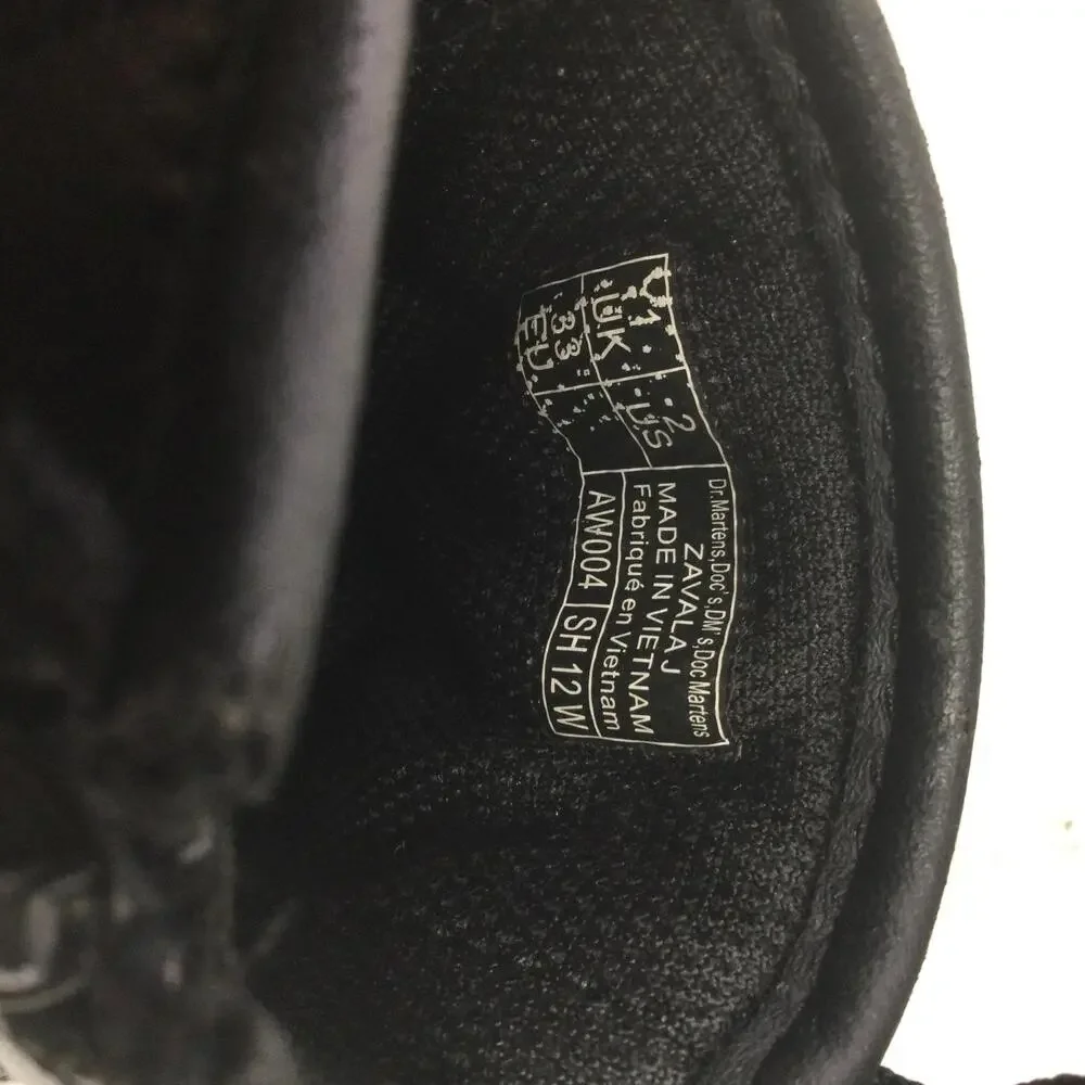 Dr. Martens Boots Youth Size 2 Black Leather Ankle Combat Zip Lace Up Winter